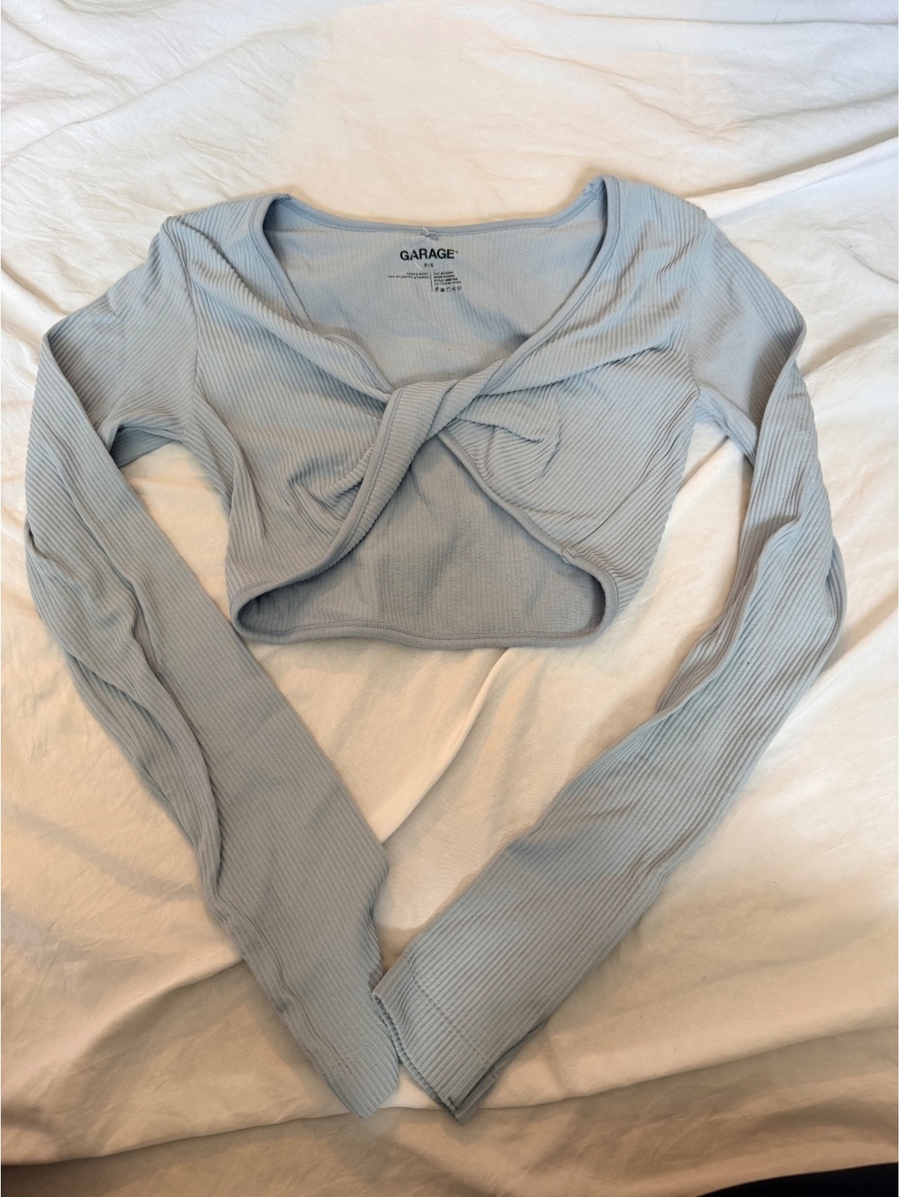 Garage Light Blue Ribbed Long Sleeve Crop Top